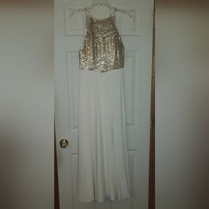 Masquerade White & Gold Prom Dress Size 9